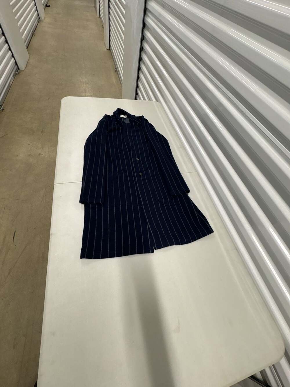 Harlyn Women's Navy Pinstripe Long Button-Front Coat